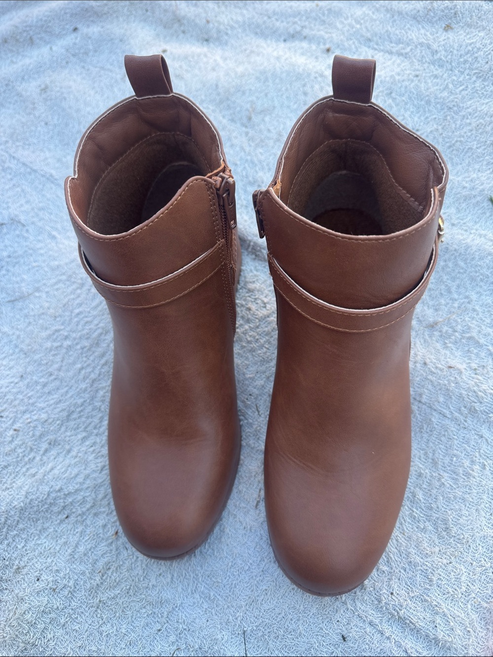 Place Chocolate Brown Faux-Leather Ankle Booties with Side Strap
